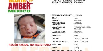 Activan alerta Amber tras desaparición de recién nacido en Hidalgo