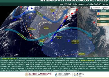 El frente frío 42 se desplazará sobre el oriente de la Península de Yucatán