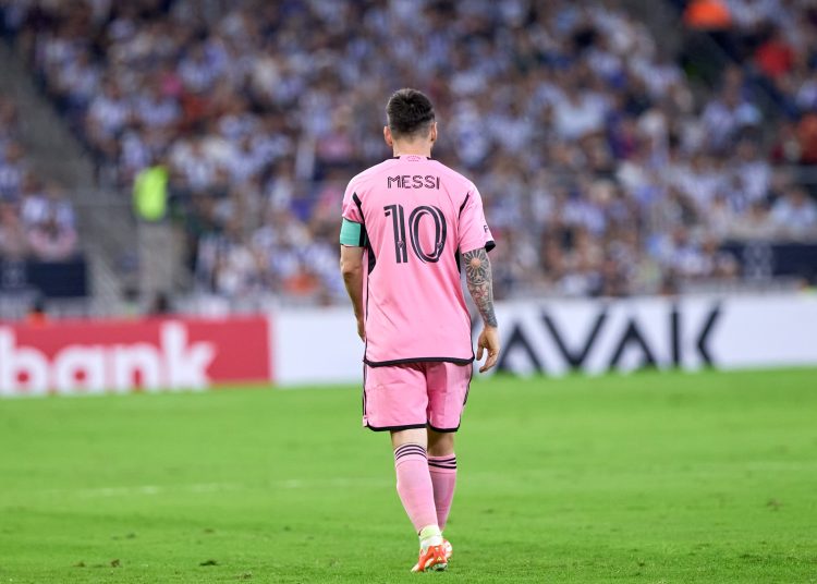 Lionel Messi of Inter Miami during the quarterfinals second leg match between Monterrey and Inter Miami as part of the CONCACAF Champions Cup 2024, at BBVA Bancomer Stadium on April 10, 2024 in Monterrey, Nuevo Leon Mexico.