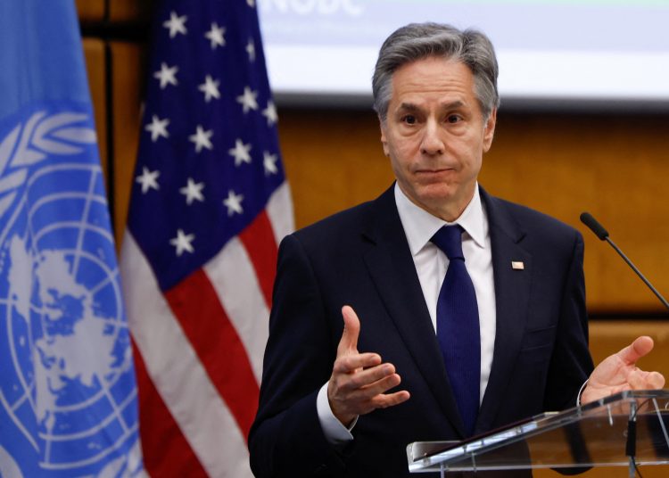 U.S. Secretary of State Antony Blinken delivers remarks at the 67th Session of the UN Commission on Narcotic Drugs at Vienna International Centre, in Vienna, Austria March 15, 2024. REUTERS/Evelyn Hockstein/Pool
