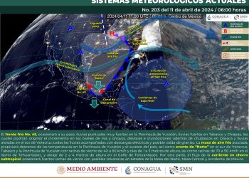 El frente frío 45 recorrerá el sureste del país