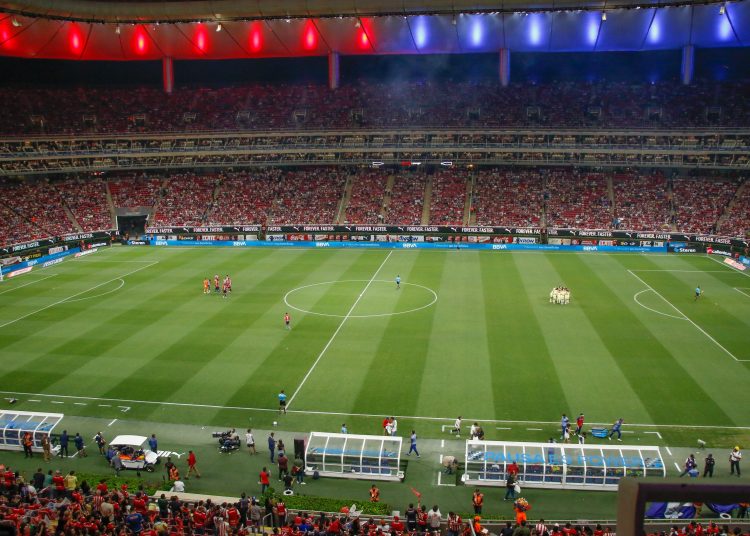Protocolo during the Semifinals first leg match between Guadalajara and America as part of the Torneo Clausura 2024 Liga BBVA MX at Akron Stadium on May 15, 2024 in Guadalajara, Jalisco, Mexico.