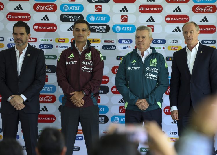 Duilio Davino,Rafael Marquez Assistant coach,  Javier Aguirre Head coach, Ivar Sisniega during the official presentation of the new Coach of the Mexican National Team (Mexico), at Centro de Alto Rendimiento (CAR), on August 01, 2024, in Mexico City.