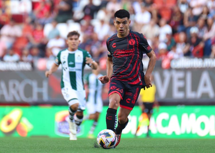 Gilberto Mora of Tijuana debuts as the third youngest Mexican to debut in Liga MX  during the 8th round match between Tijuana and Santos as part of the Liga BBVA MX, Torneo Apertura 2024 at Caliente Stadium on August 18, 2024 in Tijuana, Baja California, Mexico.