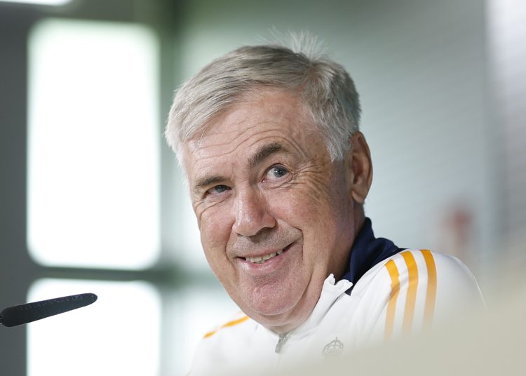 MADRID, 23/09/2024.-El entrenador del Real Madrid Carlo Ancelotti, durante la rueda de prensa tras el entrenamiento en la Ciudad Deportiva de Valdebebas, previo del partido liguero frente al Alavés.-EFE/ Rodrigo Jiménez