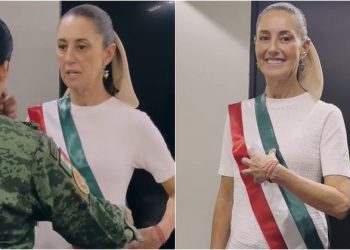 Sheinbaum se mide banda presidencial previo a toma de posesión