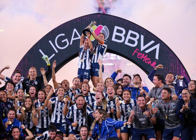 during the final second leg match between Monterrey and Tigres UANL as part of the Liga BBVA MX Femenil, Torneo Apertura 2024 at BBVA Bancomer Stadium on November 25, 2024 in Monterrey, Nuevo Leon, Mexico.