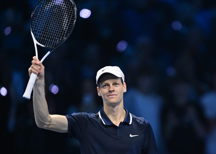 Turin (Italy), 16/11/2024.- Jannik Sinner of Italy celebrates winning against Casper Ruud of Norway during their semi final match at the ATP Finals in Turin, Italy, 16 November 2024. (Tenis, Italia, Noruega) EFE/EPA/Alessandro Di Marco