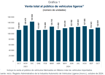 De enero-octubre de 2024 se comercializaron un millón 201 mil 464 autos ligeros