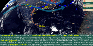 El frente frío 20, mantendrá las bajas temperaturas en el norte y centro del país