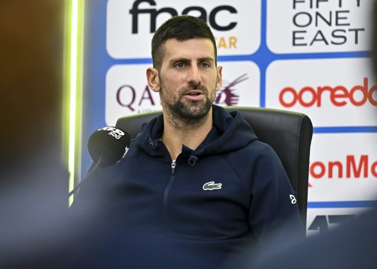 Doha (Qatar), 17/02/2025.- Novak Djokovic of Serbia attends a press conference ahead of the Qatar Open tennis tournament in Doha, Qatar, 17 February 2025. (Tenis, Catar) EFE/EPA/NOUSHAD THEKKAYIL