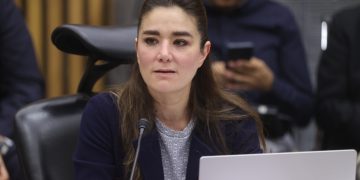 Consejera del INE durante sesión.
