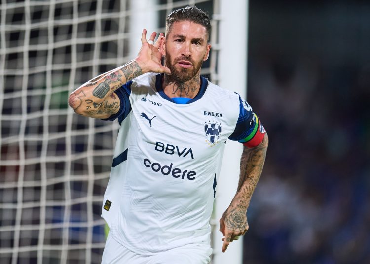 Sergio Ramos celebrates his goal 0-1 of Monterrey during the 11th round match between Cruz Azul and Monterrey as part of the Liga BBVA MX, Torneo Clausura 2025 at Olimpico Universitario Stadium, on March 08, 2025 in Mexico City, Mexico.