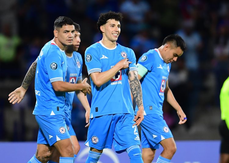 Jorge Sanchez celebrates his goal 4-1 of Cruz Azul during the round of 16 second leg match between Cruz Azul and Seattle Sounders as part of the CONCACAF Champions Cup 2025, at Olimpico Universitario Stadium on March 11, 2025 in Mexico City, Mexico.