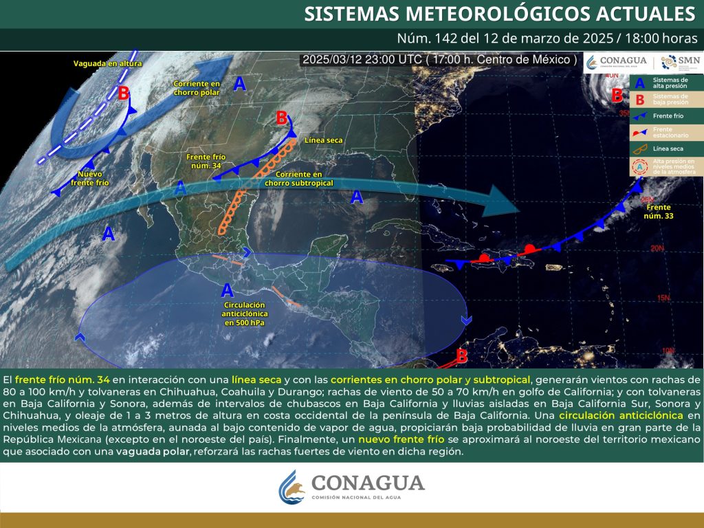 Mapa de las temperaturas máximas en México 