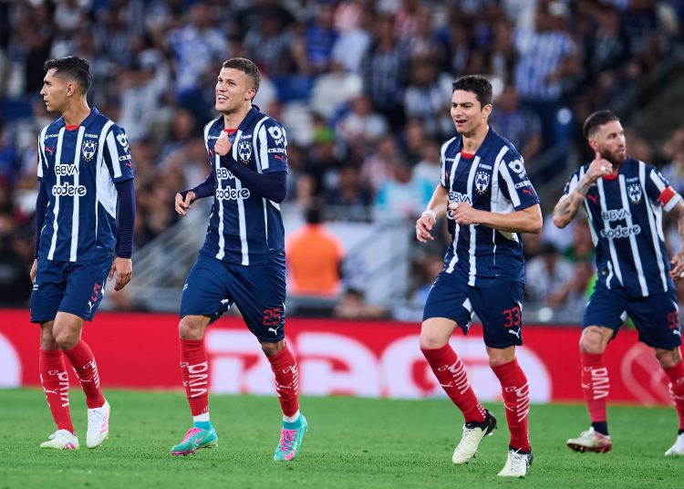 Nelson Deossa celebrates his goal 3-1 of Monterrey during the 14th round match between Monterrey and Guadalajara as part of the Liga BBVA MX, Torneo Clausura 2025 at BBVA Bancomer Stadium, on April 05, 2025 in Monterrey, Nuevo Leon, Mexico.