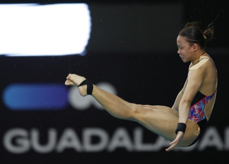 AME5151. GUADALAJARA (MÉXICO), 03/04/2025.- La clavadista malasia Pandelela Pamg participa en la categoría plataforma 10 metros en la Copa del Mundo de Clavados 2025 este jueves, en el Centro Acuático Metropolitano, en Guadalajara (México). EFE/ Francisco Guasco