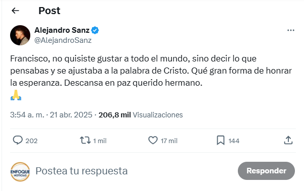 Famosos lamentan muerte del Papa Francisco