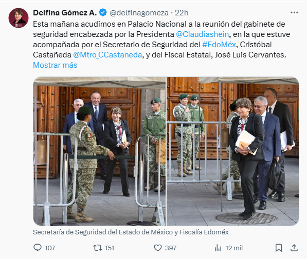 Delfina Gómez se reúne con el Gabinete de Seguridad Federal en Palacio Nacional