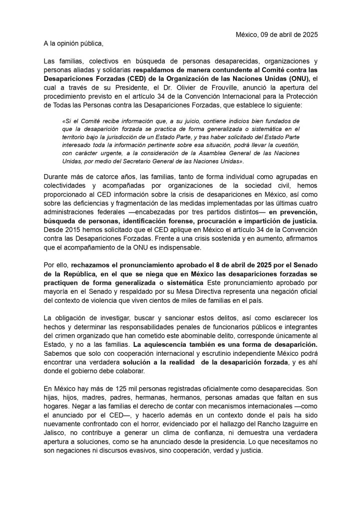 Comité de la ONU defiende sus acciones tras queja de México