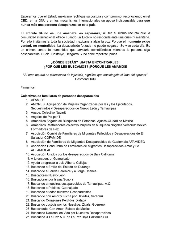 Comité de la ONU defiende sus acciones tras queja de México