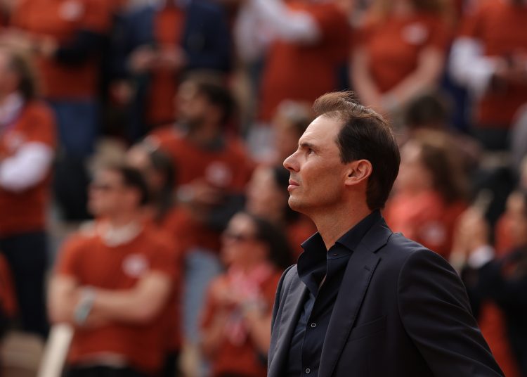 PARIS (France), 25/05/2025.- Spanish tennis player Rafael Nadal attends his honouring ceremony at the Court Philippe Chatrier at the French Open Grand Slam tennis tournament at Roland Garros in Paris, France, 25 May 2025. Nadal made his first appearance at the French Open in 2005 and won the title 14 times. (Tenis, Abierto, Francia) EFE/EPA/TERESA SUAREZ