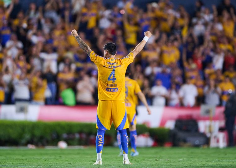 Juan Sanchez of Tigres during the Quarter-Final second leg match between Tigres UANL and Necaxa  as part of the Liga BBVA MX, Torneo Clausura 2025 at Universitario Stadium on May 11, 2025 in Monterrey, Nuevo Leon, Mexico.