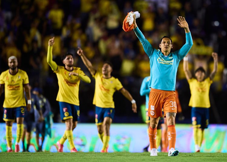 during the Semi-Final second leg match between America and Cruz Azul as part of the Liga BBVA MX, Torneo Clausura 2025 at Ciudad de los Deportes Stadium on May 18, 2025 in Mexico City, Mexico.