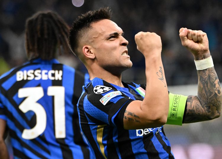 MILAN (Italy), 06/05/2025.- Inter Milans Lautaro Martinez celebrates after scoring the 1-0 goal during the UEFA Champions League semifinal 2nd leg soccer match between Inter Milan and FC Barcelona, in Milan, Italy, 06 May 2025.  (Liga de Campeones, Italia) EFE/EPA/DANIEL DAL ZENNARO