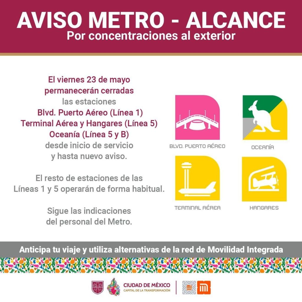 Metro cierra estaciones por manifestantes; AICM alerta a viajeros