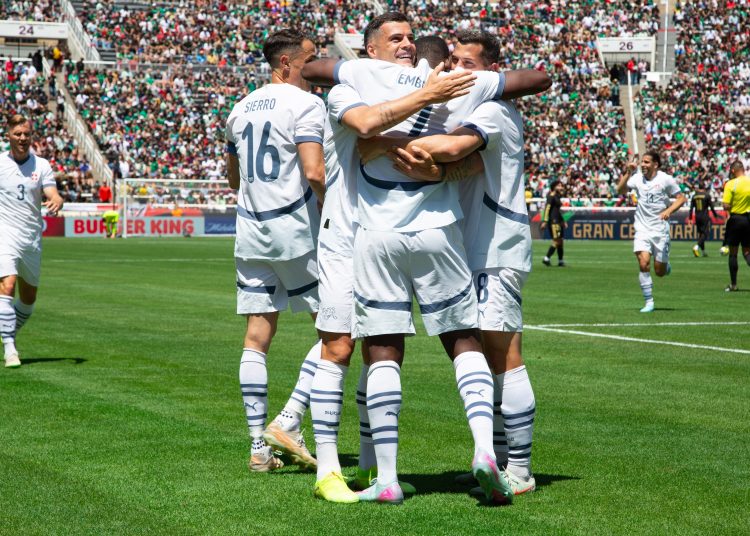 Breel Embolo celebrates his goal 0-1 of Switzerland during the mach Mexican National Team (Mexico) and Switzerland team as part to International friendly match at Rice-Eccles Stadium, on June 07, 2025 on Salt Lake City, Utah, United States.