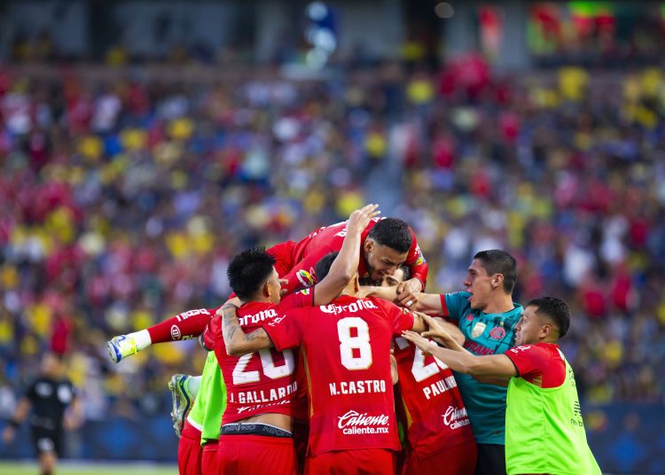 Joao Dias celebrates his goal 1-3 of Toluca during the Champion of champions match between America and Toluca as part of the Liga BBVA MX, Champions the Torneo Apertura 2024 and Torneo Clausura 2025 at Dignity Health Sports Park Stadium, on July 20, 2025 in Carson, California, United States.