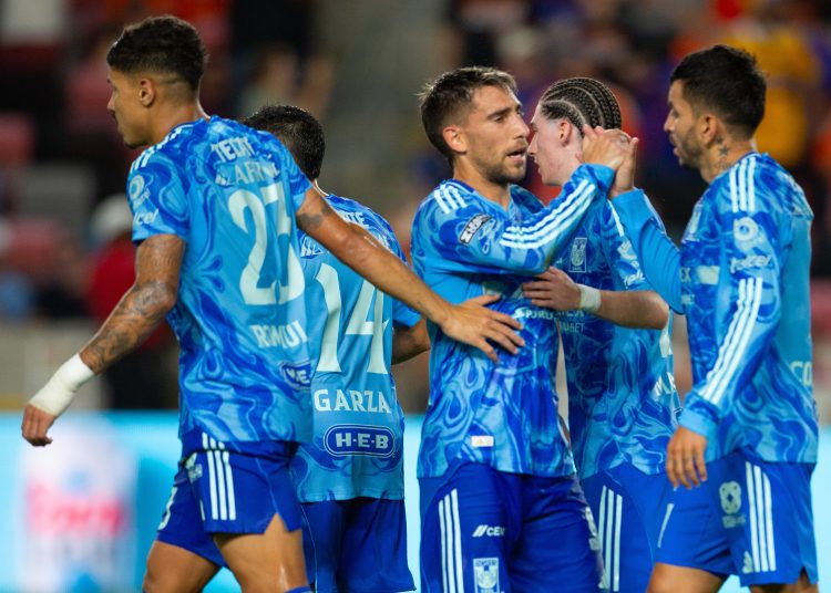 Angel Correa celebrates his goal 1-0 of Tigres during the match between Tigres UANL and Houston Dynamo as part of Phase One of the Leagues Cup 2025 at Shell Energy Stadium on July 29, 2024 in Houston, Texas, United States.