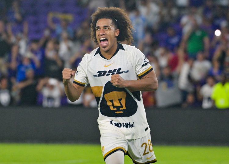 Adalberto Carrasquilla celebrates goal of Penalty of Pumas during the match between Pumas UNAM and Orlando City as part of Phase One of the Leagues Cup 2025 at Inter-Co Stadium Stadium on July 30, 2024 in Orlando, Florida, United States.