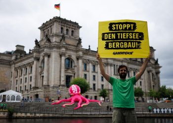 Un pulpo gigante protesta en defensa de las profundidades marinas