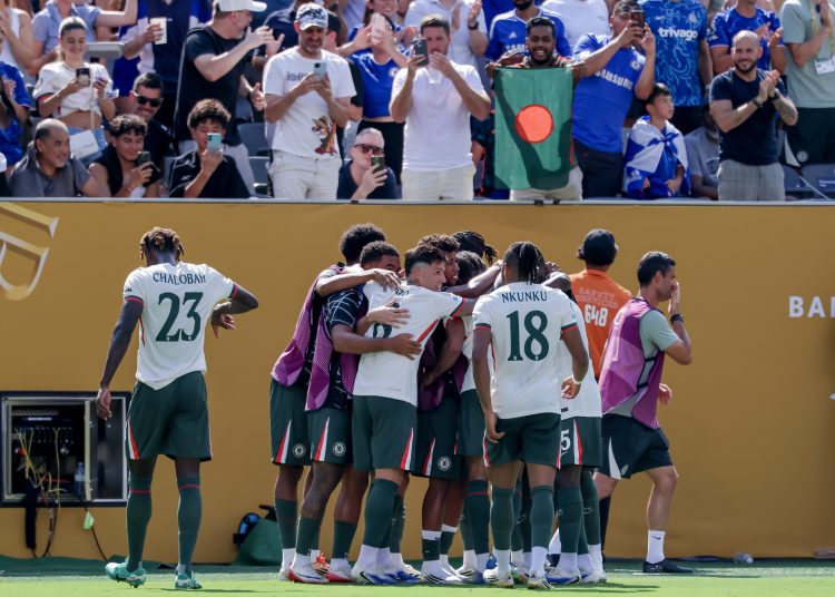 EAST RUTHERFORD (United States), 08/07/2025.- Players of Chelsea FC celebrate scoring the 0-2 goal during the FIFA Club World Cup 2025 match between Fluminense FC and Chelsea FC in East Rutherford, New Jersey, USA, 08 July 2025. (Mundial de Fútbol) EFE/EPA/JUSTIN LANE