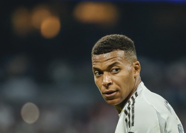 MADRID, 19/08/2025.- El delantero francés del Real Madrid Kylian Mbappé durante el partido de la primera jornada de LaLiga que Real Madrid y Atlético Osasuna disputan hoy martes en el estadio Santiago Bernabéu. EFE/Mariscal