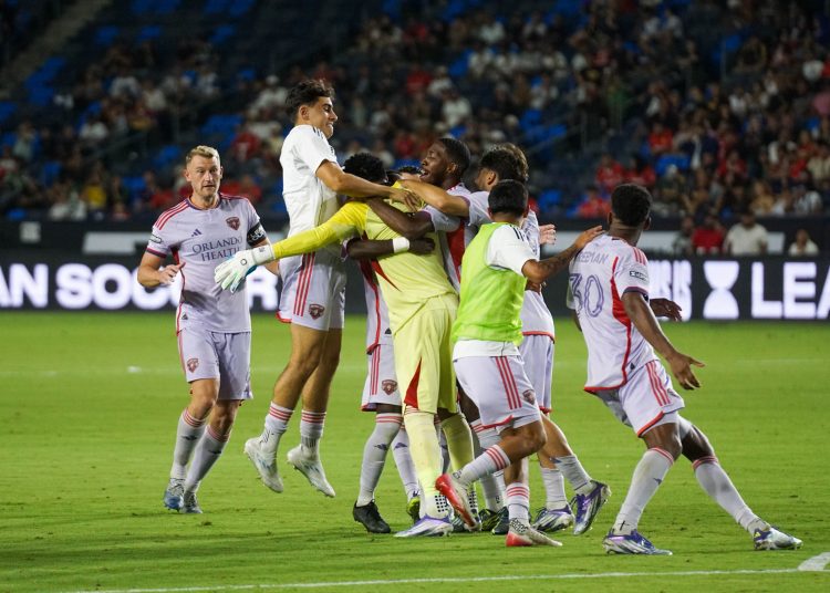Players of Orlando during the match between Toluca and Orlando City as part of Quarter-Final of the Leagues Cup 2025 at Dignity health Sports Park Stadium on August 20, 2025 in Cason, Los Angeles California, United States.