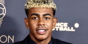Barcelona's Spanish player Lamine Yamal arrives for the Ballon d'Or 2025 ceremony