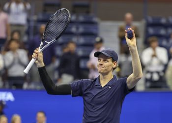Jannik Sinner of Italy reacts to winning his match against
