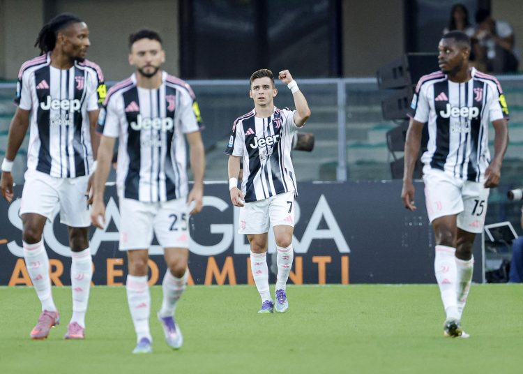 La Juventus Francisco Conceicao poses after scoring the 0-1 goal during the Italian Serie A soccer