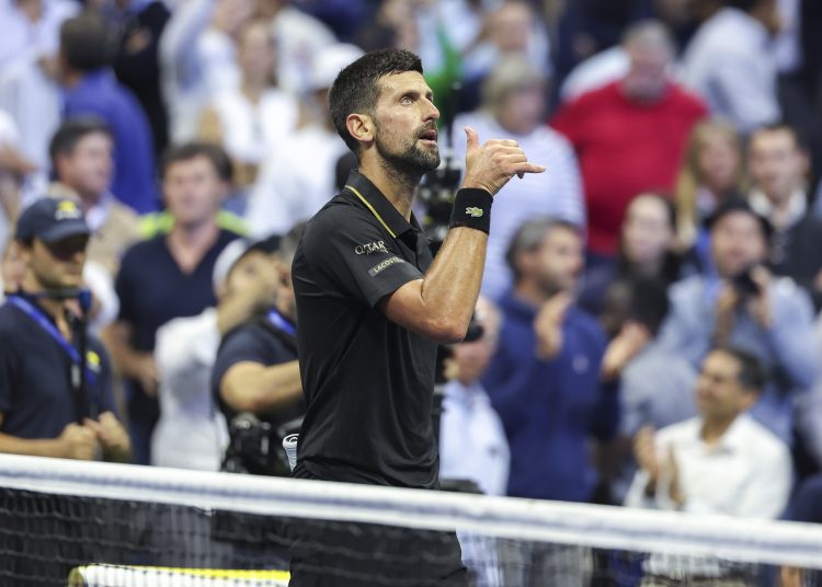 Novak Djokovic of Serbia reacts to winning his match
