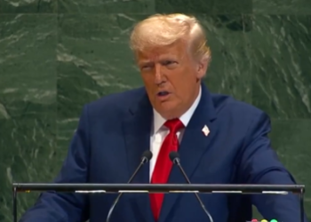 "Donald Trump durante su discurso en la Asamblea General de la ONU".