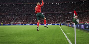 Portugal's Cristiano Ronaldo celebrates after scoring the 1-2 goal during the