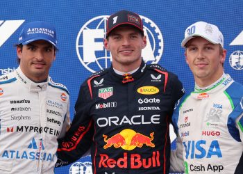 Polesitter Red Bull Racing driver Max Verstappen (C) of Netherlands