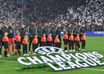La Juventus' team lines up before the UEFA Champions League soccer match Juventus FC and Borussia Dortmund