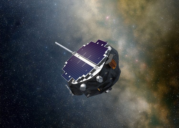 Representación de la sonda IMAP estudiando los límites de la heliosfera