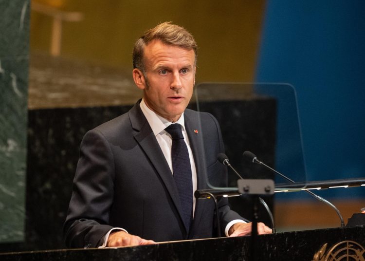 Emmanuel Macron reconoce al Estado de Palestina en la ONU, un paso histórico en la diplomacia internacional. EFE/EPA/LEV RADIN