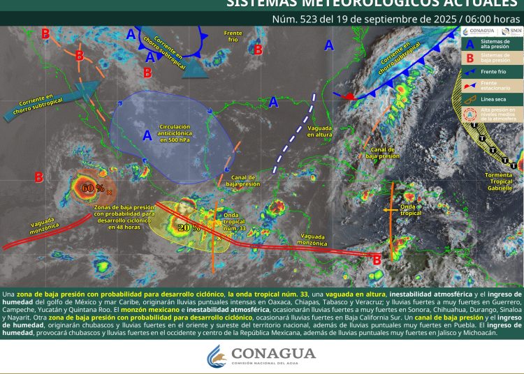 Mapa de pronóstico de lluvias en México 19 de septiembre 2025