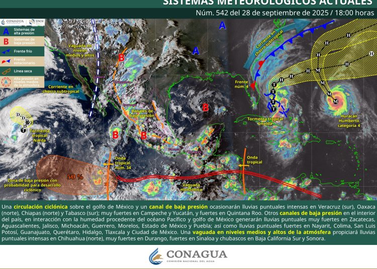 Mapa de lluvias intensas en Veracruz, Oaxaca y Chiapas